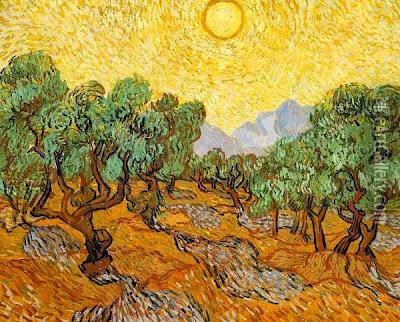 Olive Trees with Yellow Sky and Sun by Vincent Van Gogh, oil canvas reproduction 
