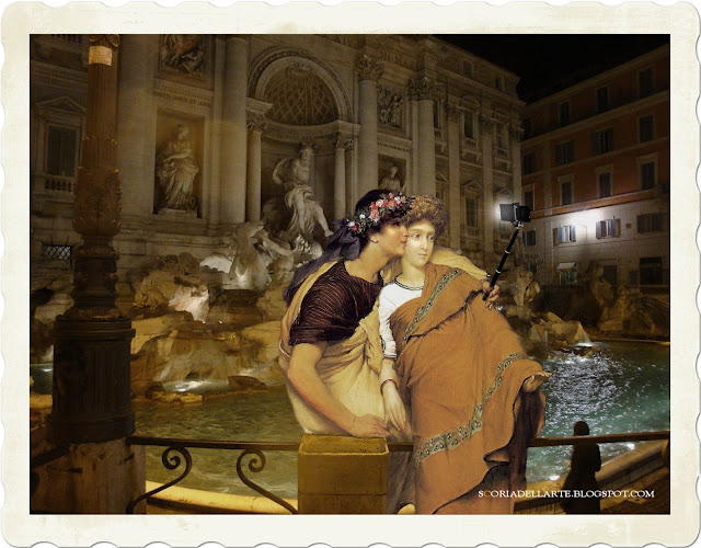 fotomanipolazioni di dipinti famosi-selfie alla fontana di trevi-Alma tadema