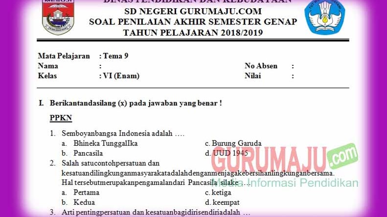 Soal Uas Pas Kelas 6 Tema 9 Semester 2 Kurikulum 2013 Revisi 2018 Guru Maju