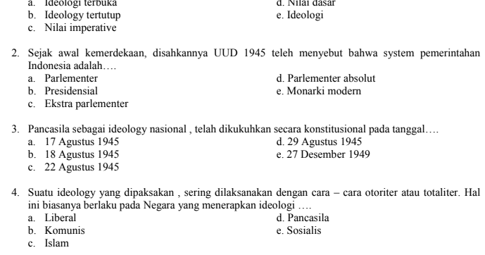 Soal UAS/PAS PKN Kls XII SMA Semester 1 Kurikulum 2013