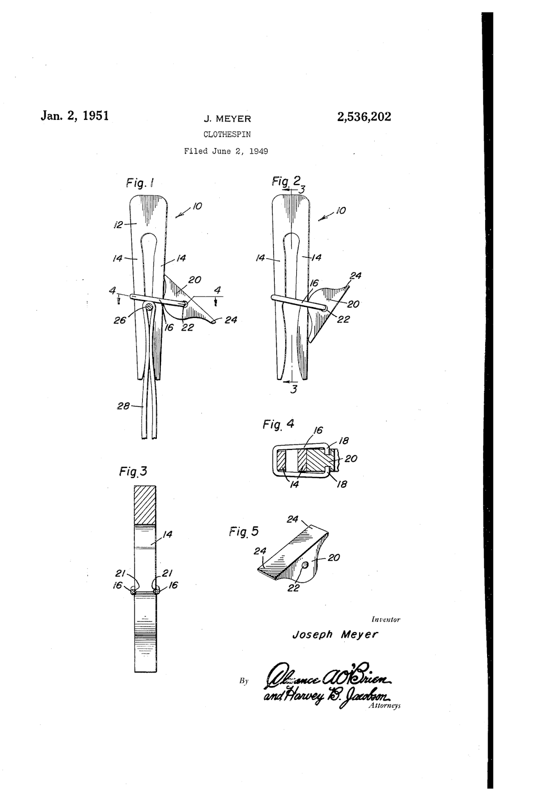 Vintage Clothespins Patent Drawings