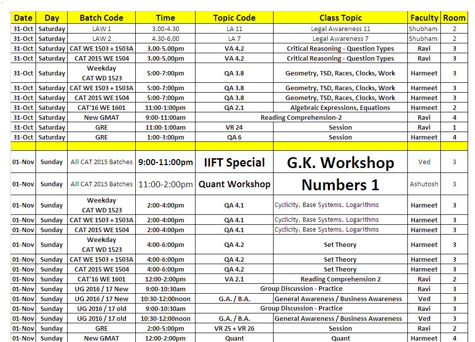 IMS RAJOURI GARDEN SCHEDULE: Weekend Schedule - 31st Oct and 1st Nov