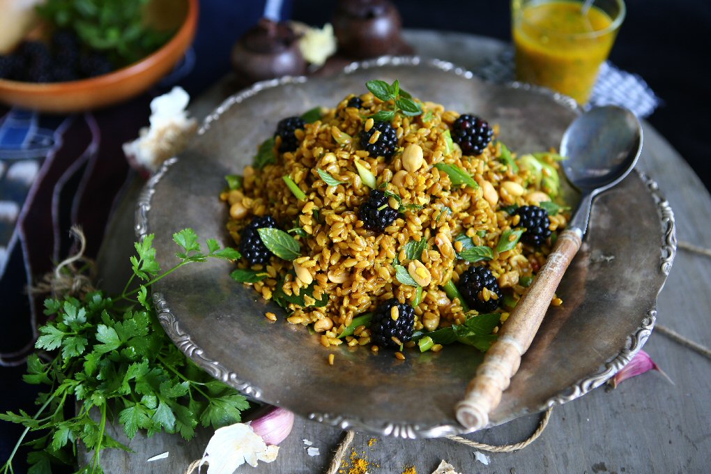 Einkorn Blackberry Salad with Garam Masala Vinaigrette
