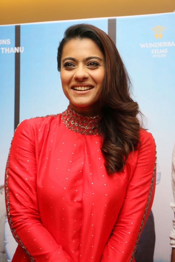 Bollywood Actress Kajol In Red Dress At Tamil Movie Press Meet