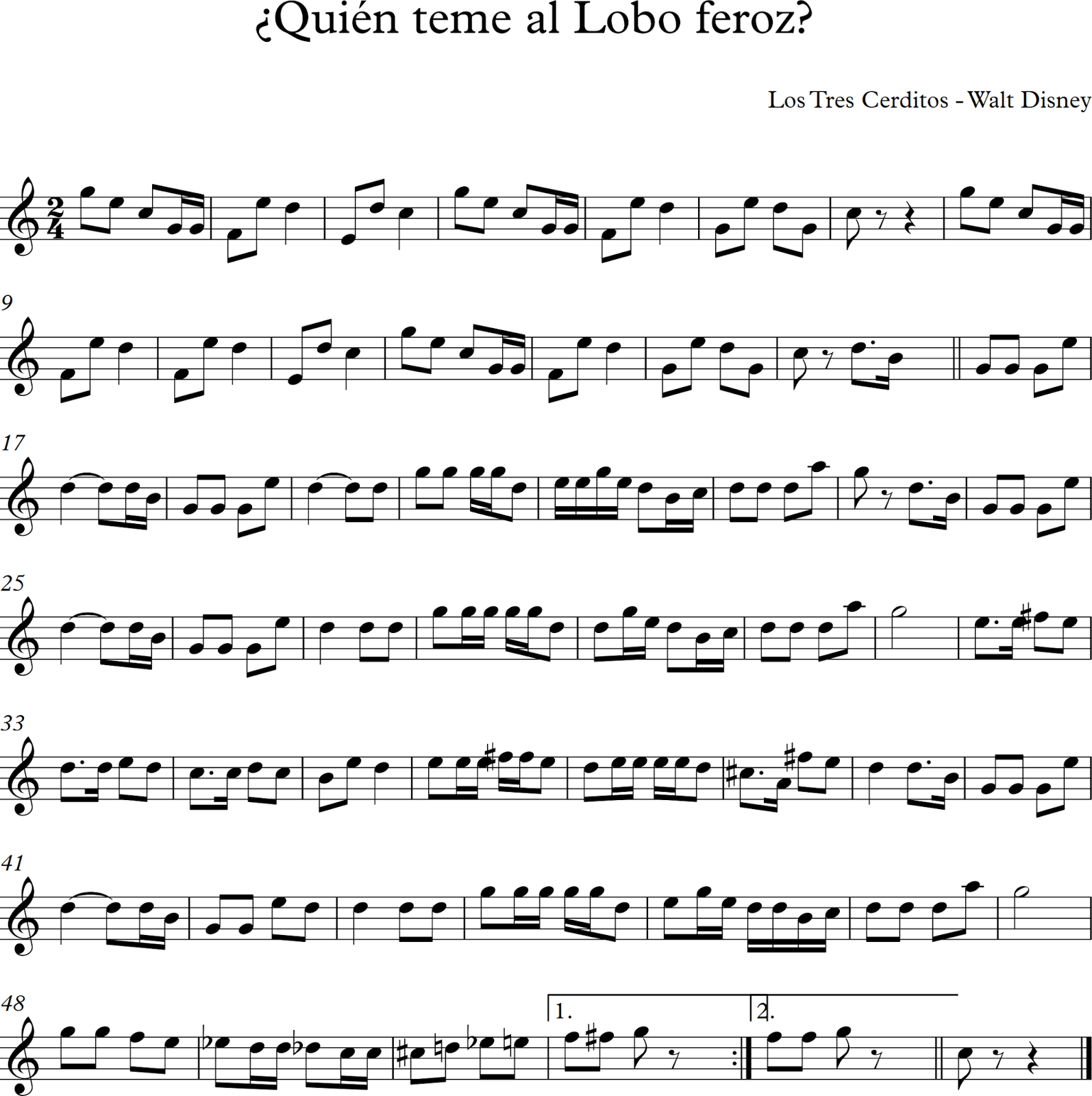 Descubriendo la Música. Partituras para Flauta Dulce o de Pico.: ¿Quién Teme al Lobo