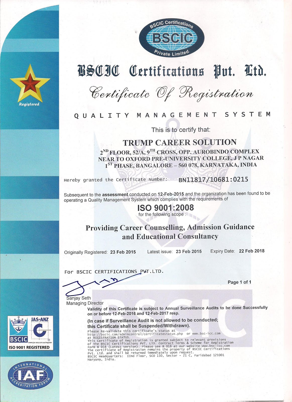 An ISO 9001:2008 Comapny