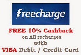 FREE 10% Cashback on All Recharges with Visa Debit & Credit Card @ Freecharge (Valid till 30th April’15 on Desktop & Mobile both)