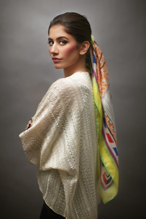 Syra Shahroz models Sania Maskatiya scarves for LRBT
