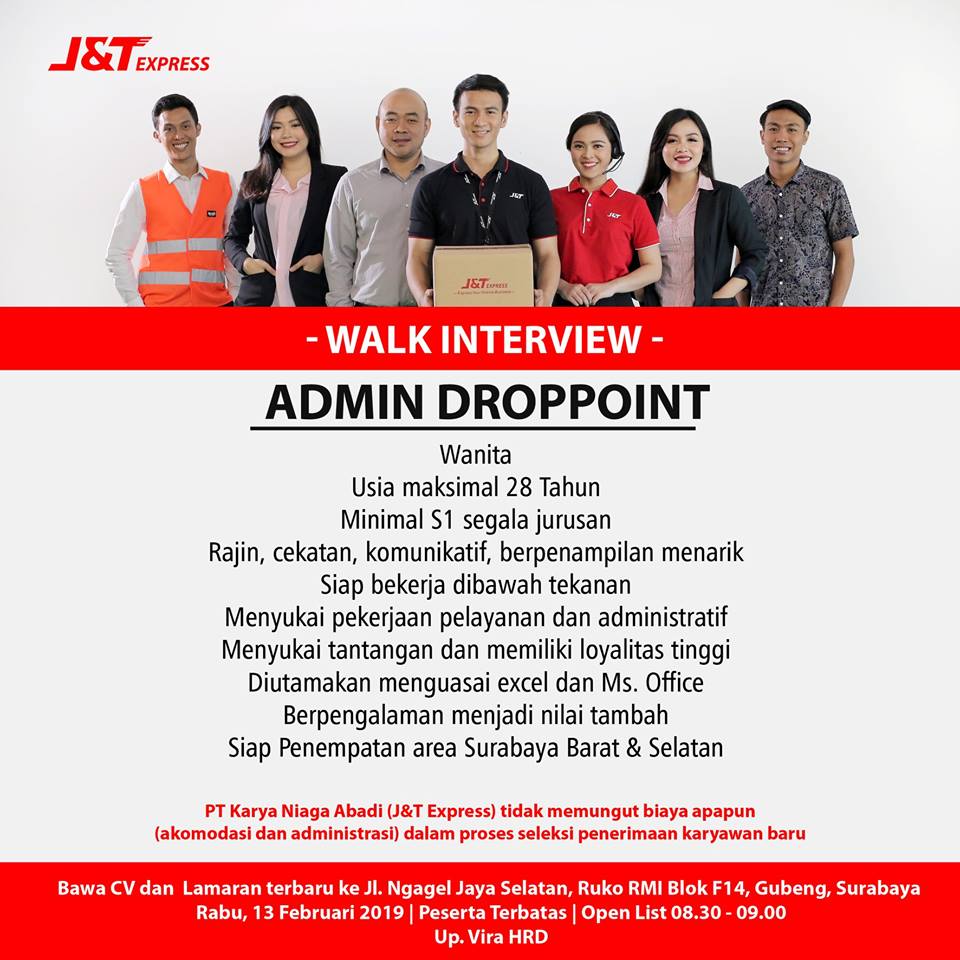 lowongan kerja admin droppoint J&T express surabaya - pencari kerja