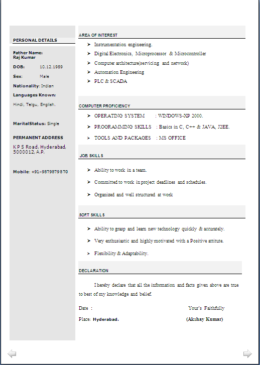 resume blog co  beautiful resume format in word doc of a b tech ece fresher