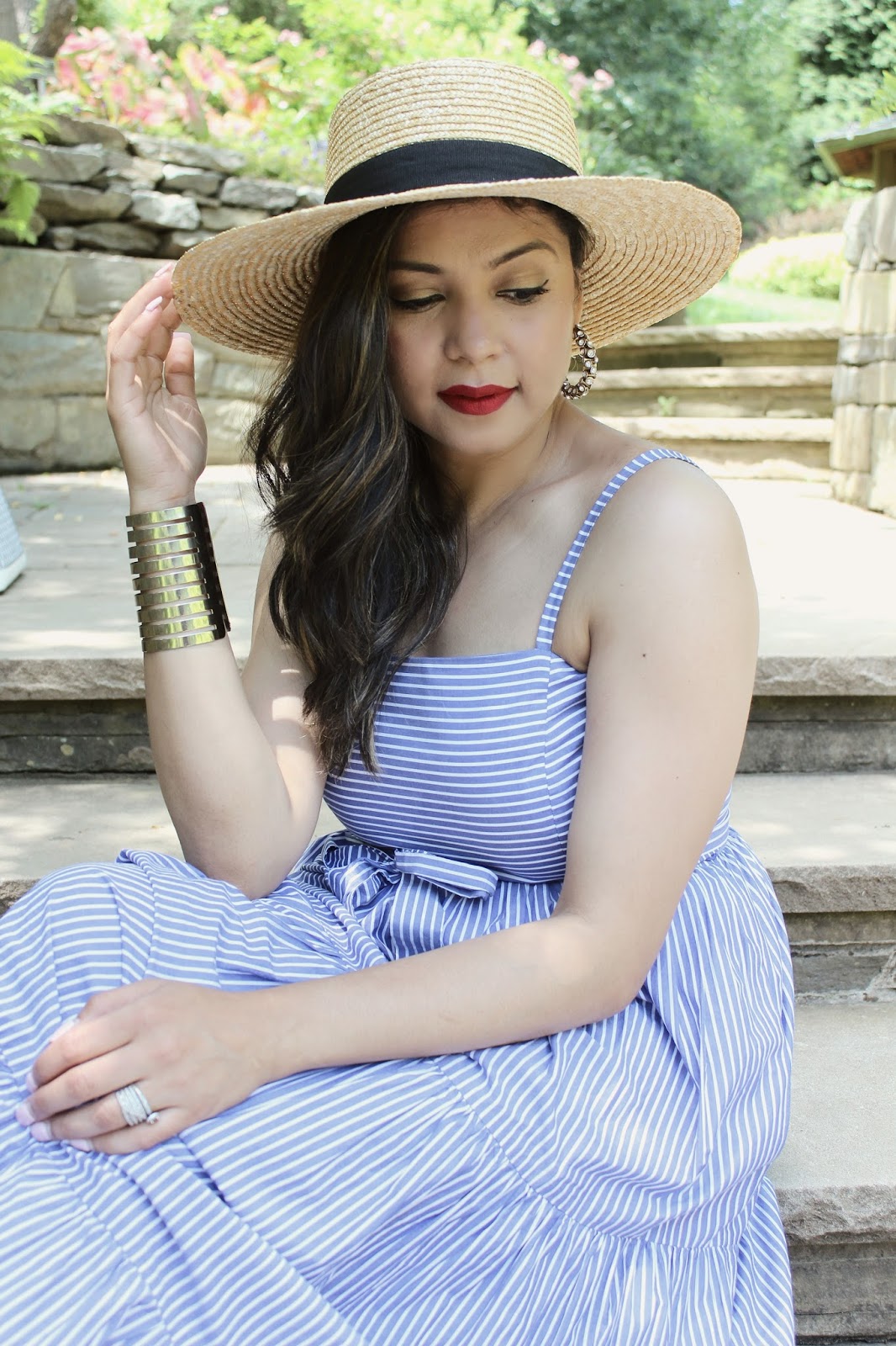 how to wear red, white & blue, maxi stripe dress, J crew maxi dress, red wedges, 4th july outfit, sailor hat, straw hat, street style, fashion blogger, style, ootd, saumya, summer style how to wear red, white & blue, maxi stripe dress, J crew maxi dress, red wedges, 4th july outfit, sailor hat, straw hat, street style, fashion blogger, style, ootd, saumya, summer style