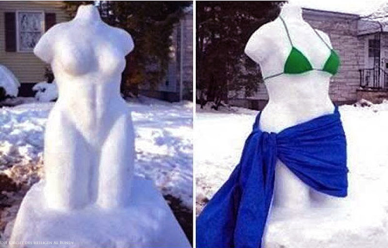 Witzige Eisskulptur Frauenoberkörper mit Bikini lustig