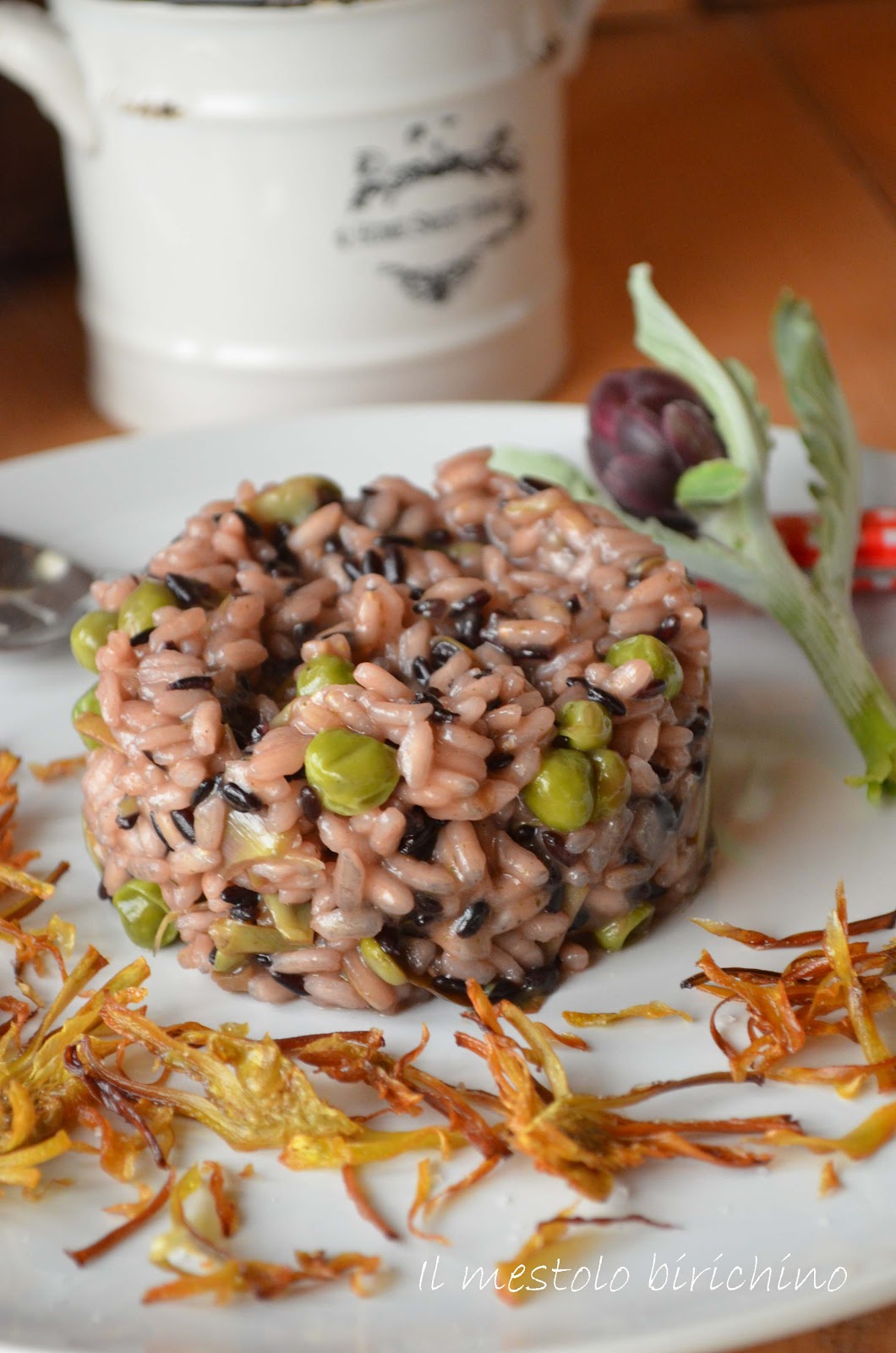 Il mestolo birichino RISOTTO BIANCO E NERO CARCIOFI E PISELLI