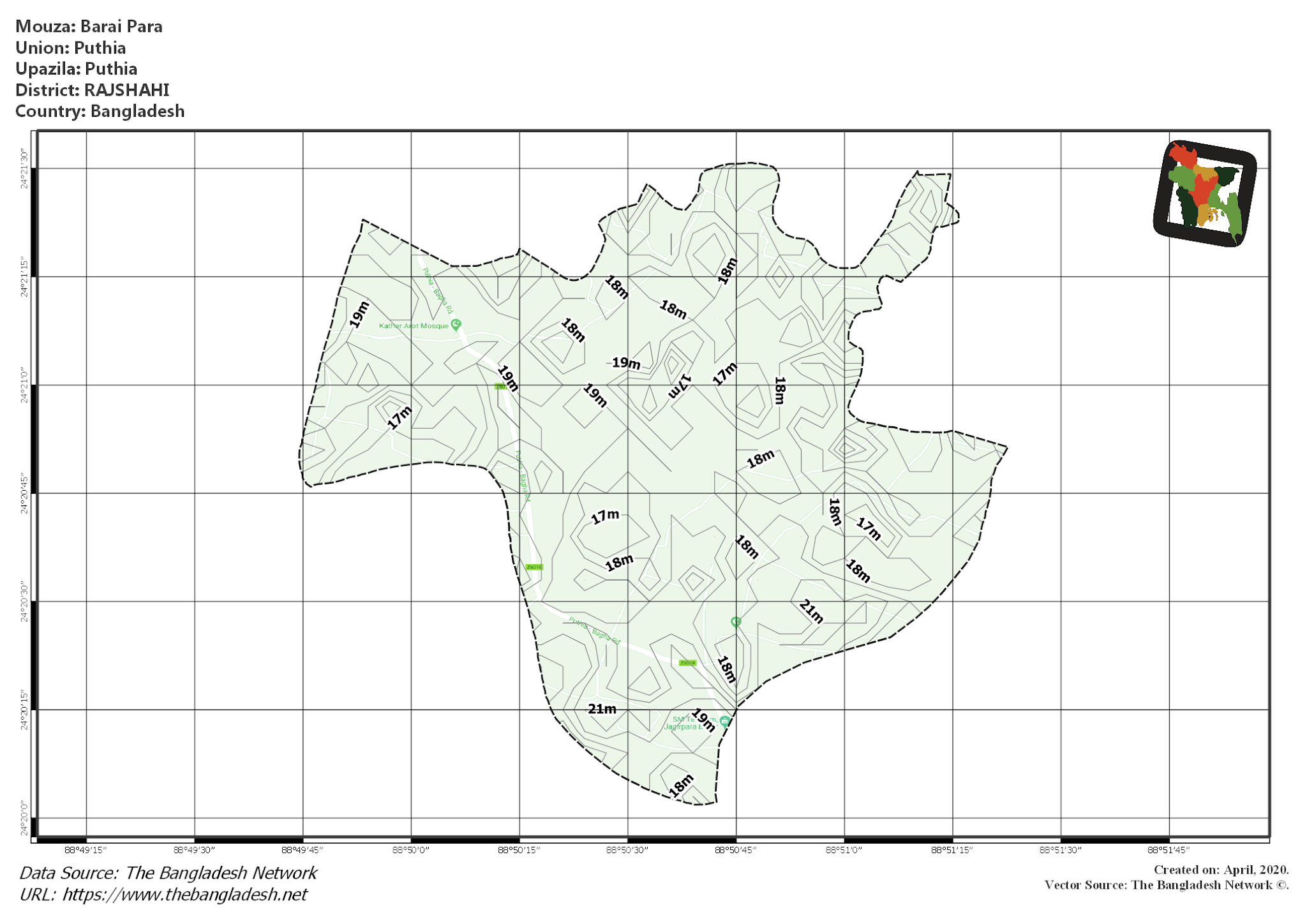 Map of Barai Para Mouza of Puthia Upazila, RAJSHAHI, Bangladesh.