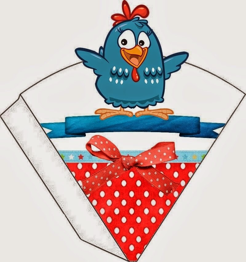 Gallinita Pintadita en Rojo y Celeste: Kit para Imprimir Gratis. Para conos = cucuruchos.