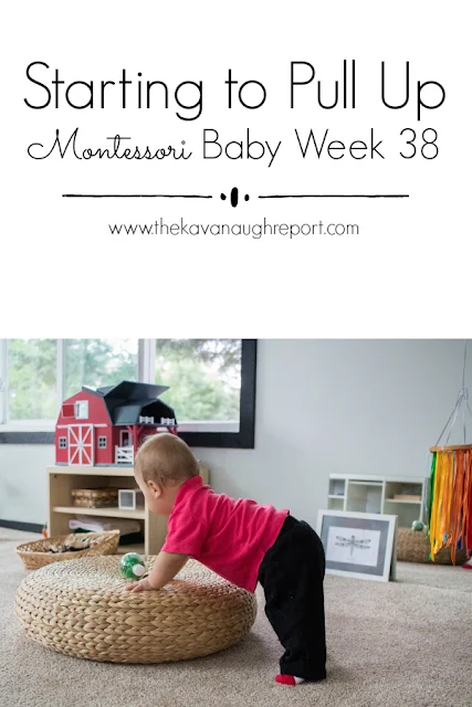 Adding a small footstool to your Montessori baby environment can be an interesting gross motor challenge and the perfect way for a baby to practice pulling up