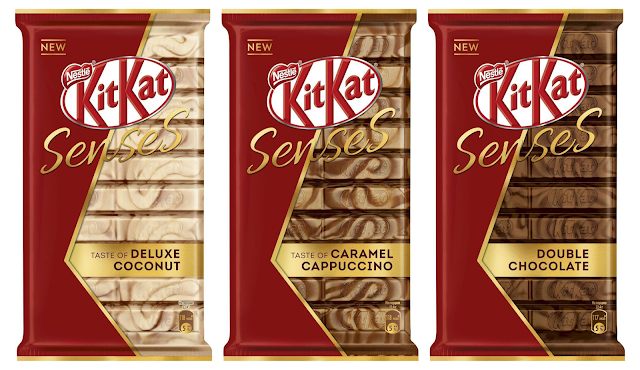 Новая линейка KitKat «Senses» «Белый шоколад со вкусом кокоса и молочный шоколад со вкусом миндаля и хрустящей вафлей» «Белый и молочный шоколад со вкусом капучино и карамели хрустящей вафлей» и «Молочный и тёмный шоколад с хрустящей вафлей», Новая линейка Kit Kat «Senses», Новая линейка КитКат «Senses», Новая линейка Кит Кат «Senses» состав цена вес пищевая ценность Россия 2018   
