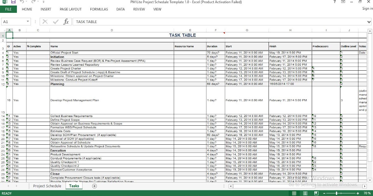 Project Schedule Template for Excel - Software engineering