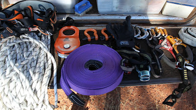 Climbing and 4x4 recovery gear used to help start the 4x4