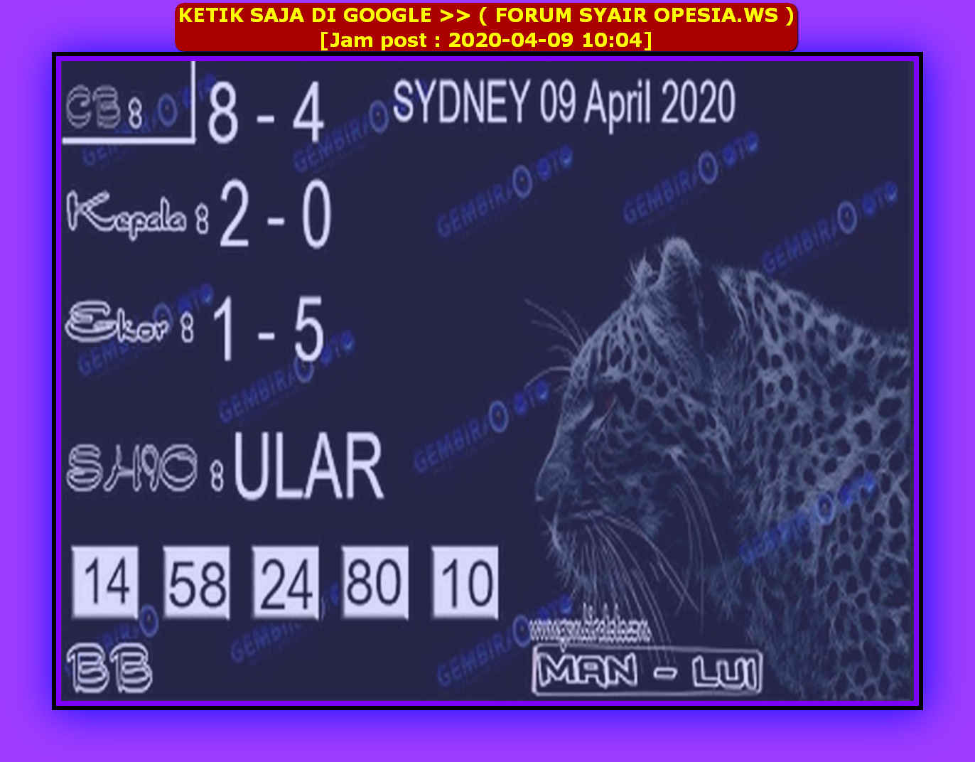 Prediksi Syair Sydney 9 April 2020 KODE SYAIR SGP SYAIR