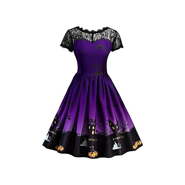 Halloween Vintage Lace Insert Pin Up Dress