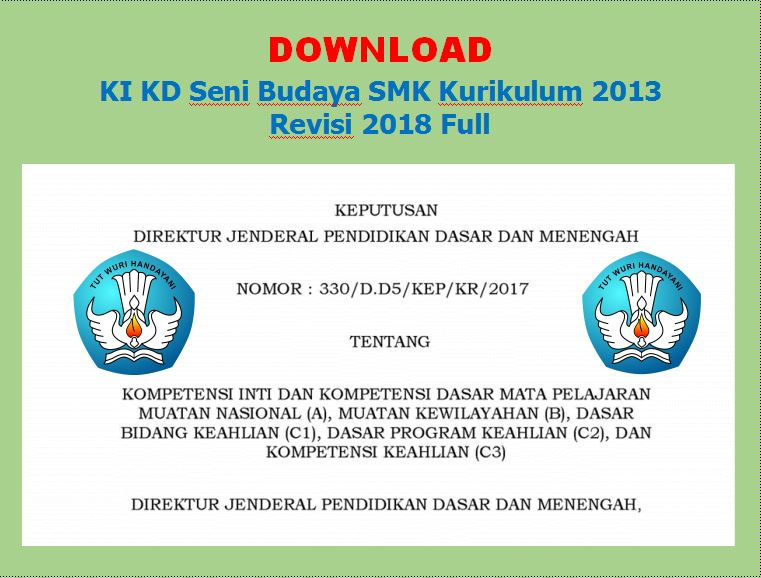 10 KI KD Seni Budaya SMK Kurikulum 2013 Revisi 2018 Full | Sumber Informasi  Guru Dan Siswa