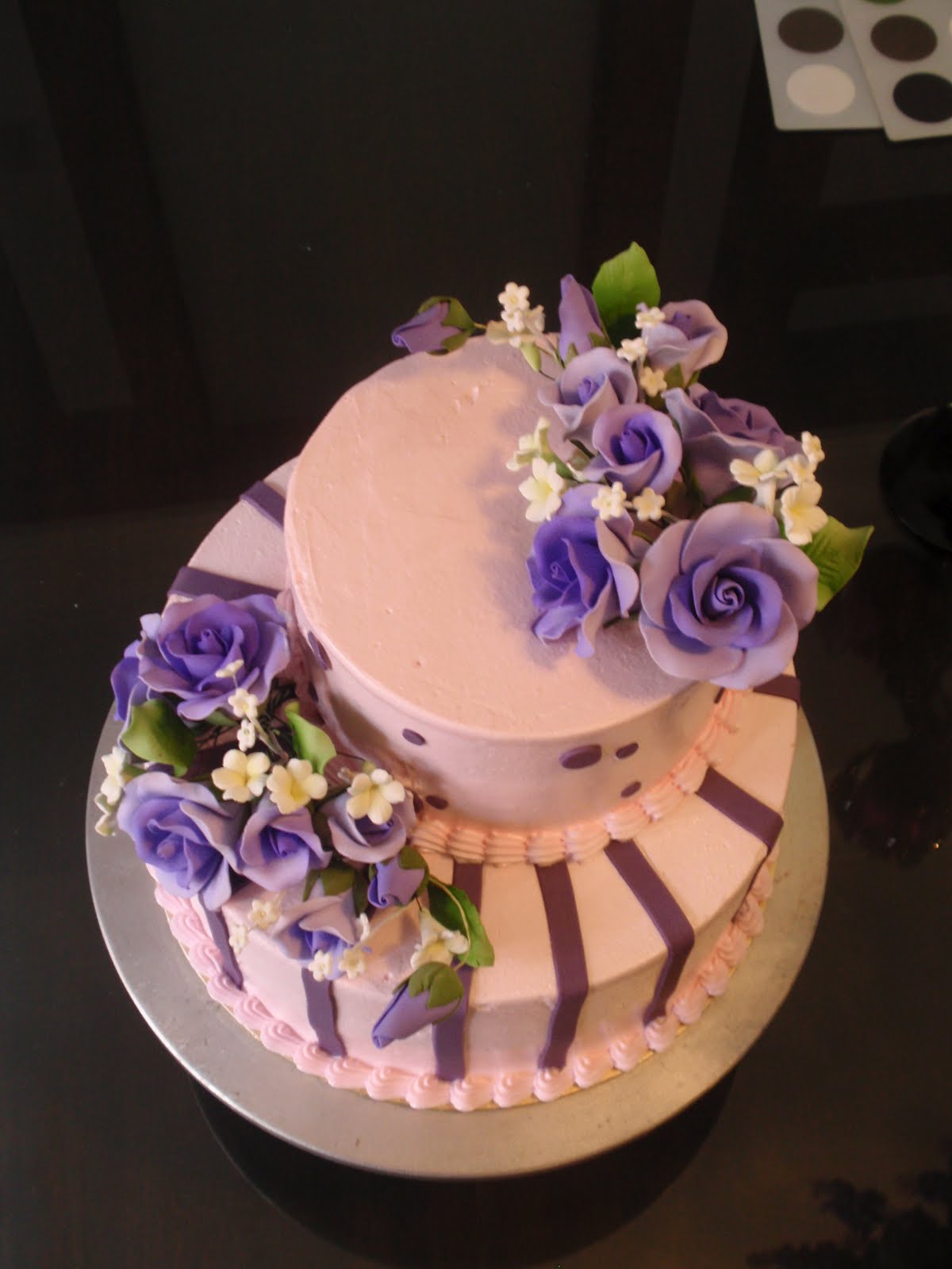 JUZCAKES 2 Tier Pink Purple Wedding Cake