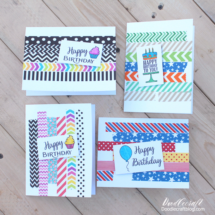 Simple Washi Tape Birthday Cards Papercrafting
