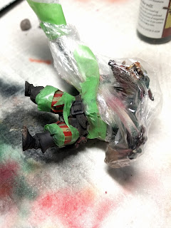 Not fully masking the pantaloons was a mistake Masking to paint leather