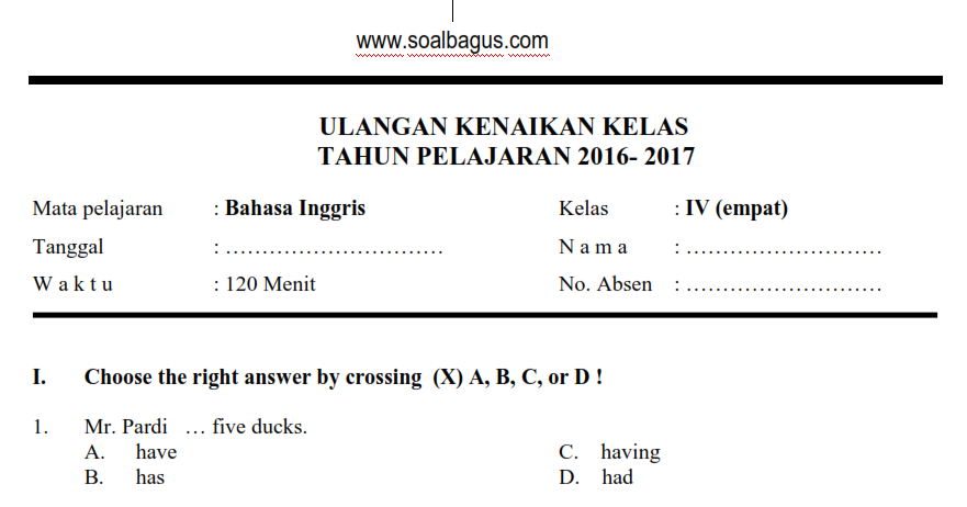 Persiapan Ujian Kelas 4 SD 2017: Kumpulan Soal Terlengkap