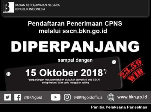 Jadwal Pendaftaran Online CPNS 2018 Diperpanjang Sampai 15 Oktober 2018