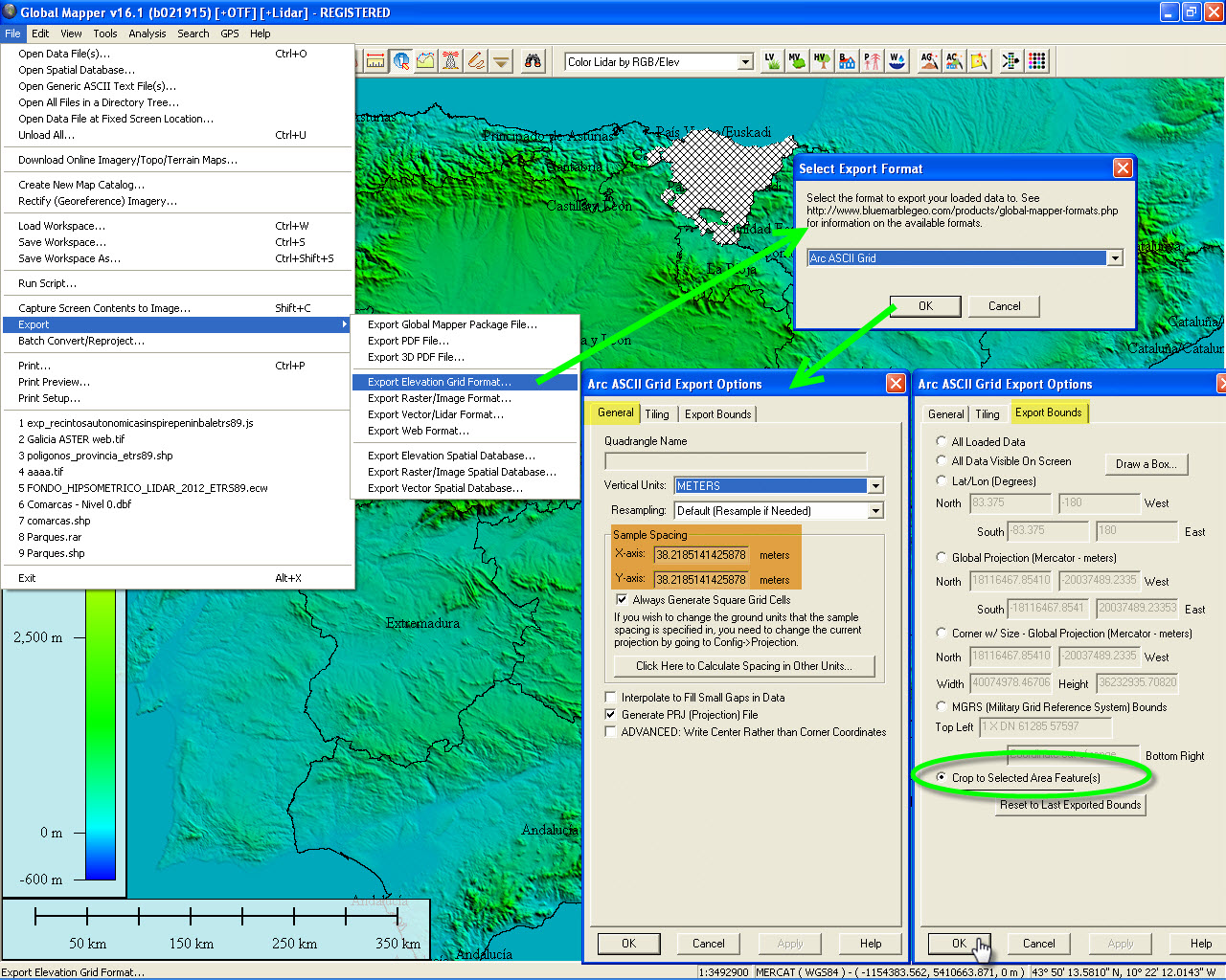 Cartografía Digital MDT de Global Mapper a CompeGPS.