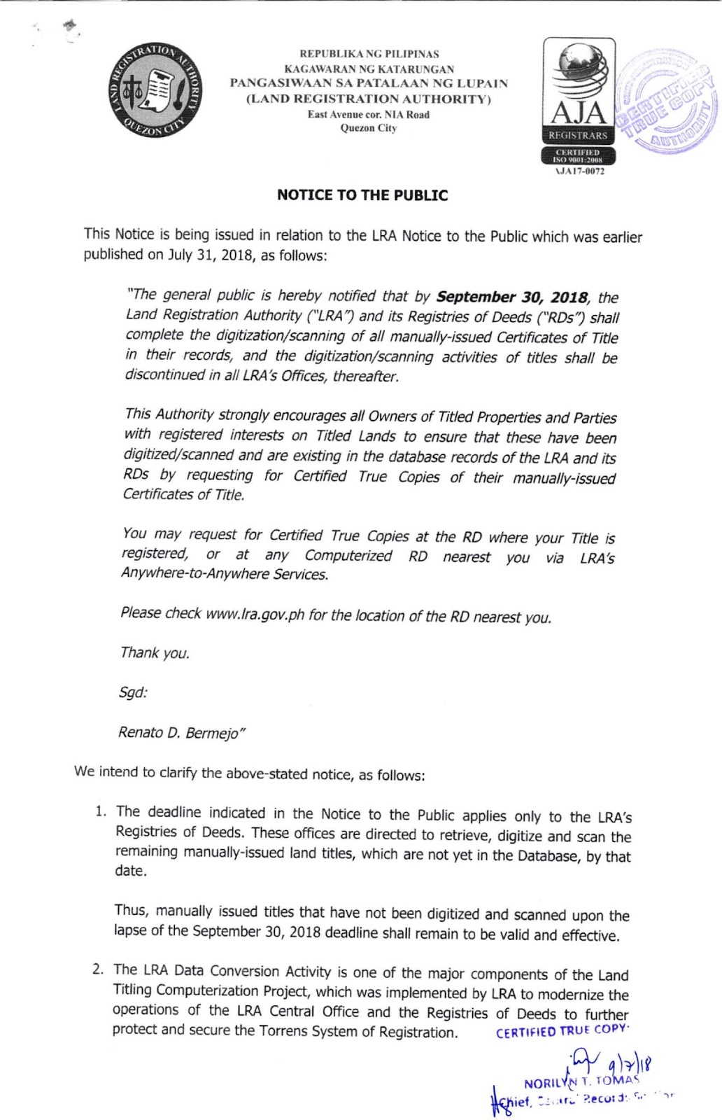 philippine real estate laws LRA This Notice is being issued in