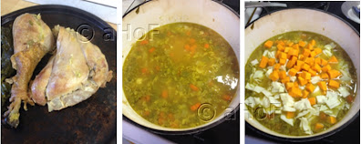 making soup, vegetables, turkey, step by step