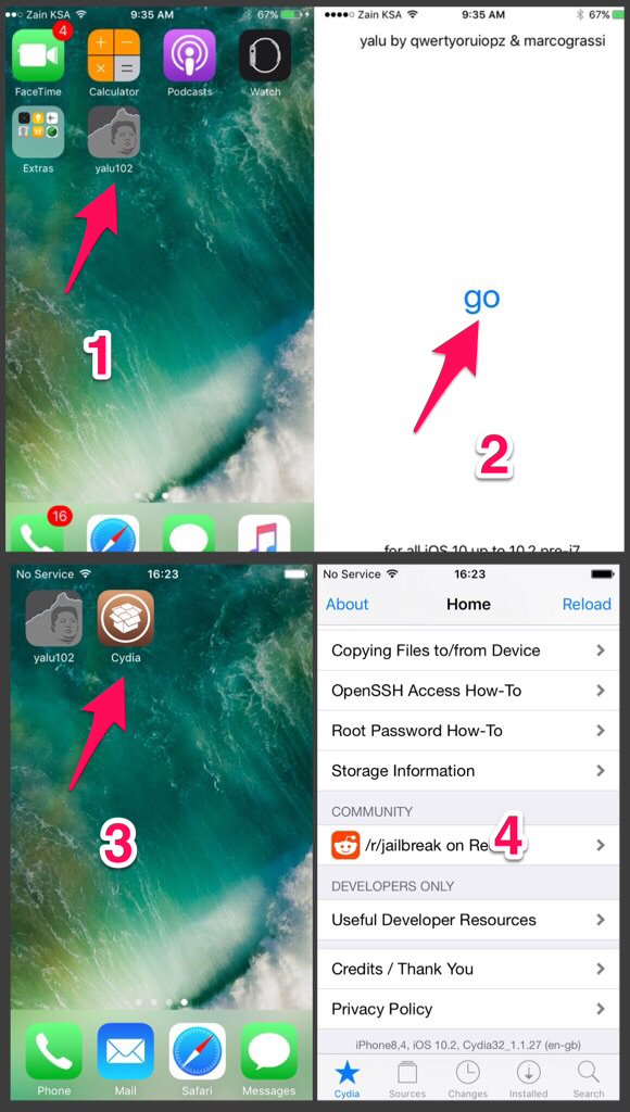 عمل جيلبريك Ios10 بدون كمبيوتر Yalu102 النسخة الرسمية