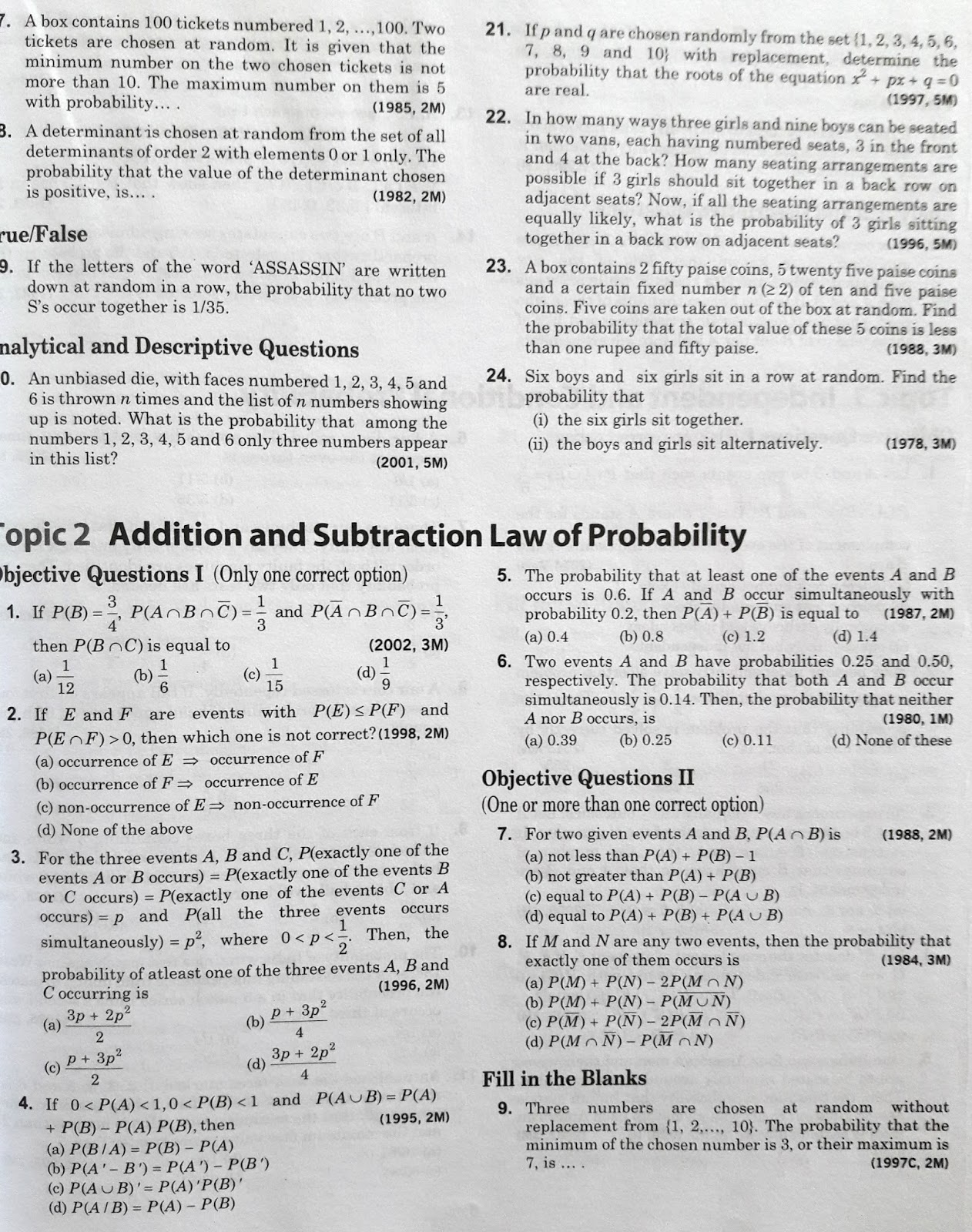 Probability JEE Advanced 38 Year Previous Year Questions Free PDF Download All Study Guide at