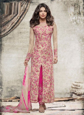 Priyanka Chopra In Grey Pink Georgette Straight Cut Suit.