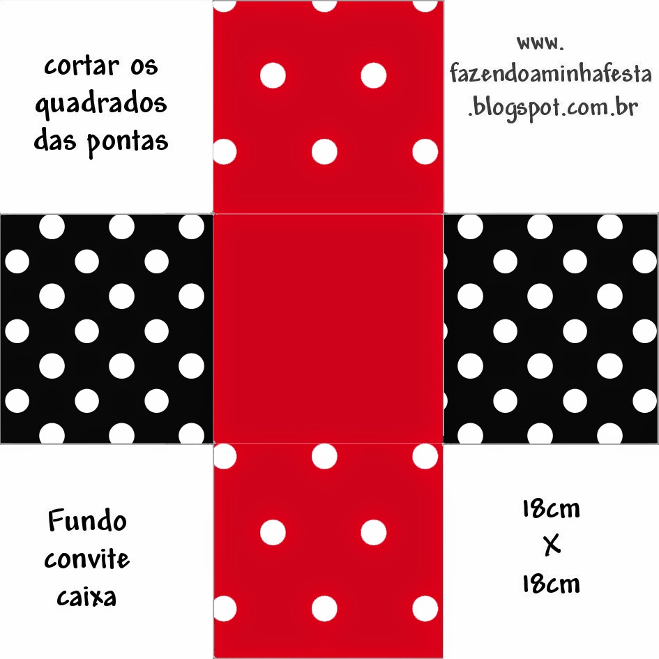 Rojo, Negro y Lunares Blancos: Cajas para Imprimir Gratis. Este modelo es para hacer la invitación - cajita.