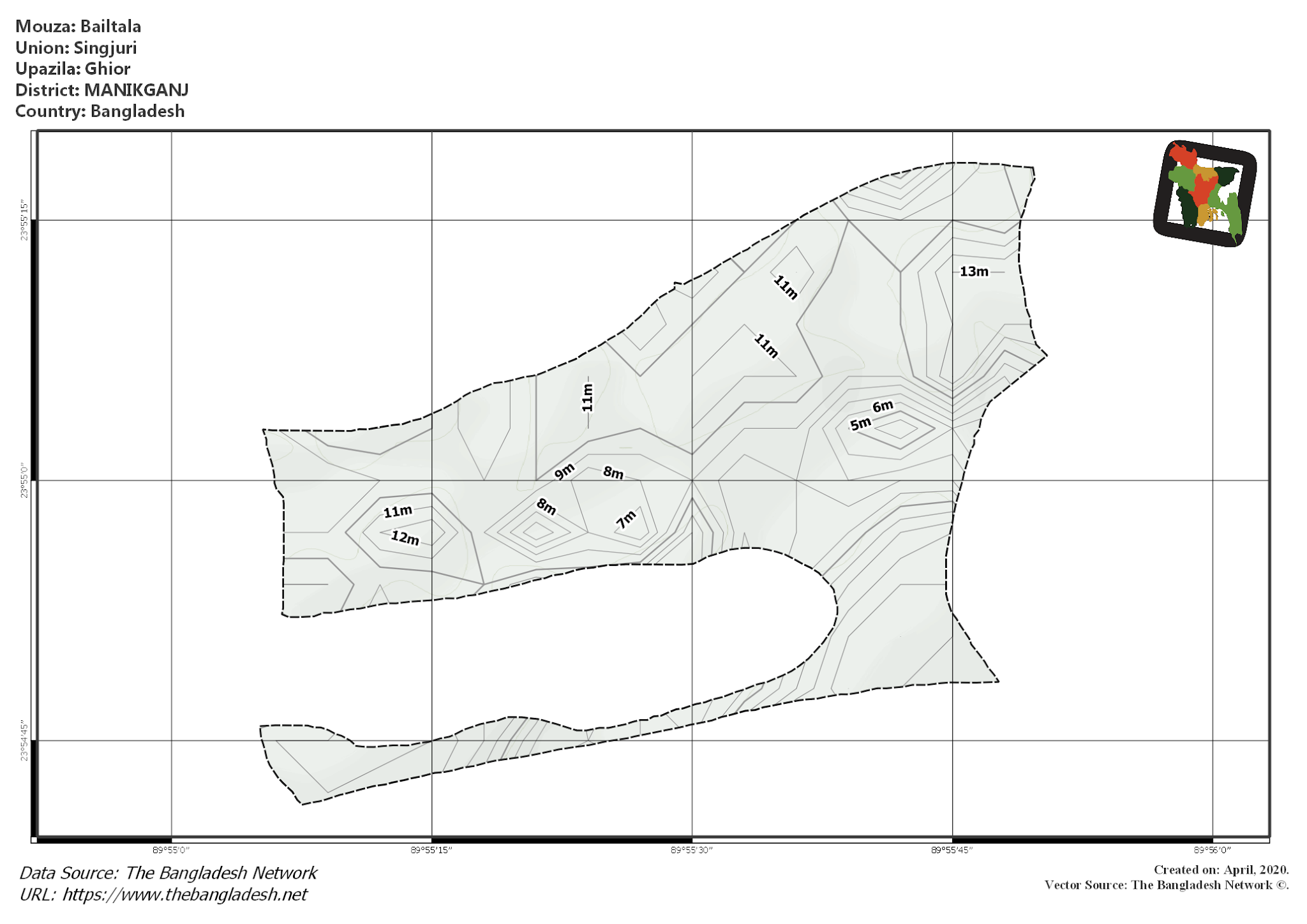 Map of Bailtala Mouza of Ghior Upazila, MANIKGANJ, Bangladesh.