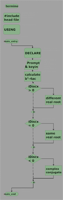 Code & Flow Chart !: flow chart of C++ language for Quadratic Equation