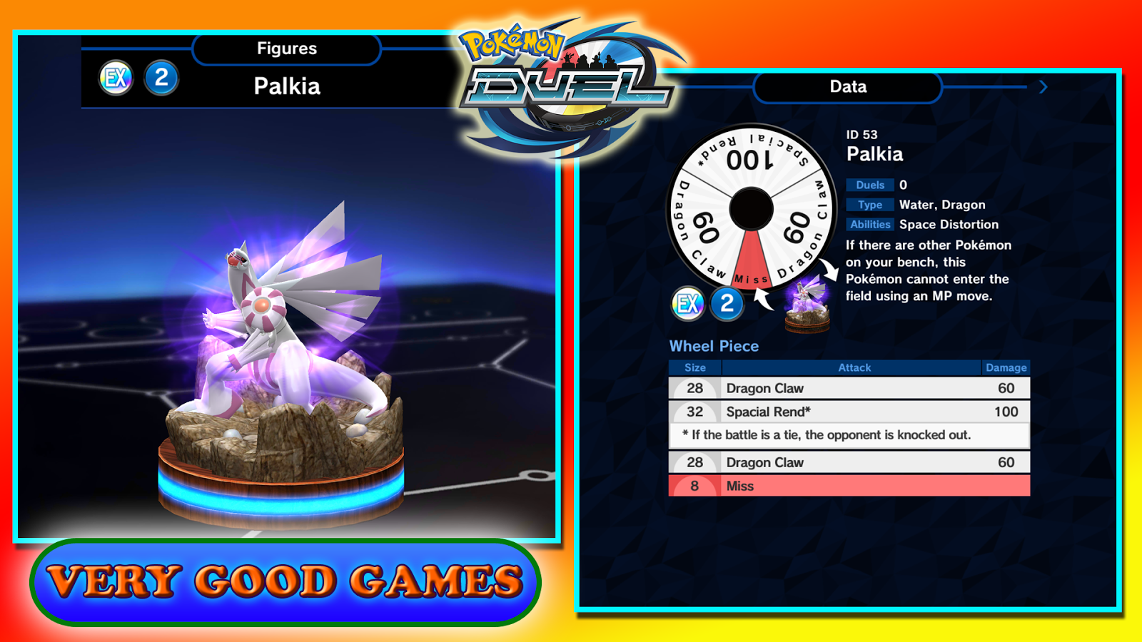 A figure of Palkia Pokemon and its Data Disk in the Pokemon Duel game