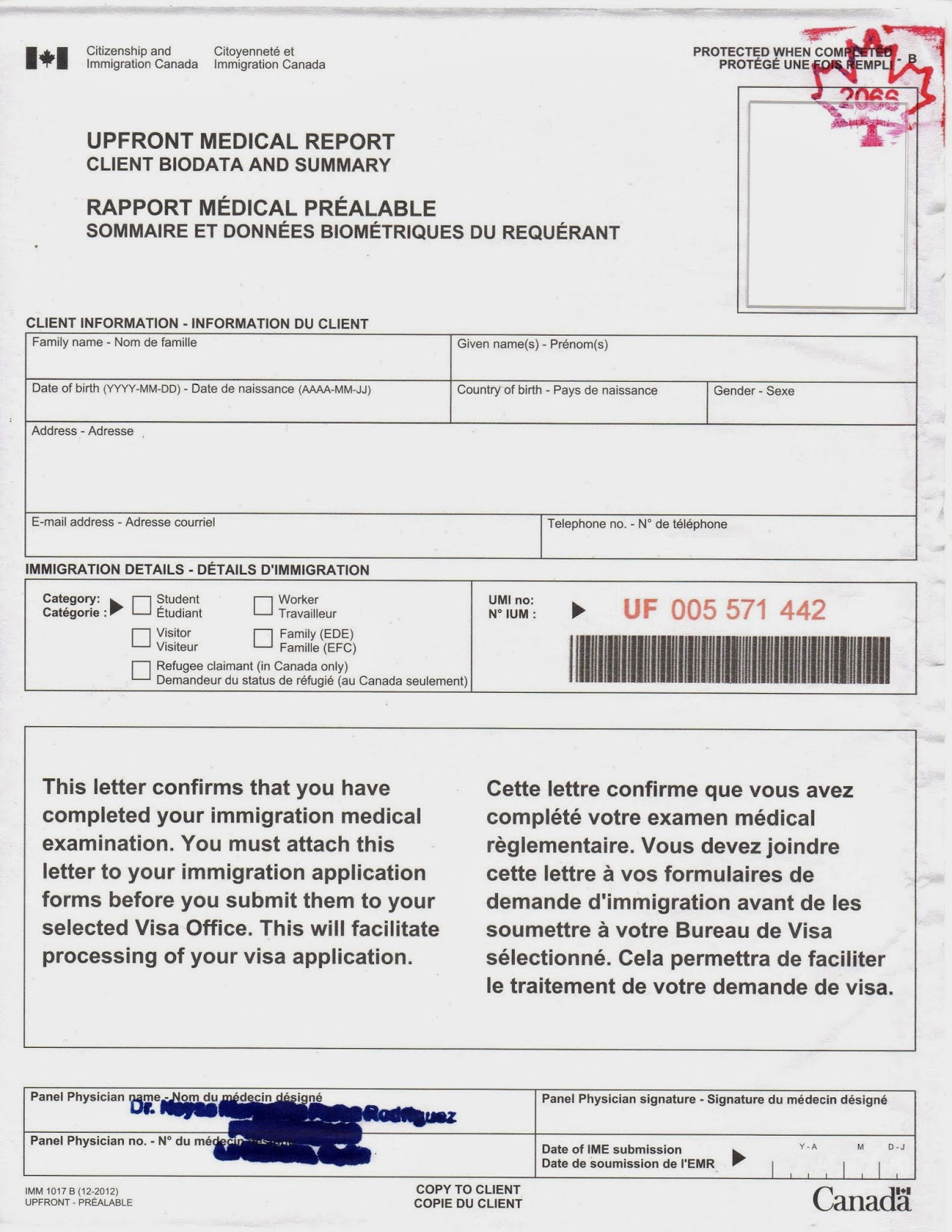 Proof of medical examination Medical Report Client