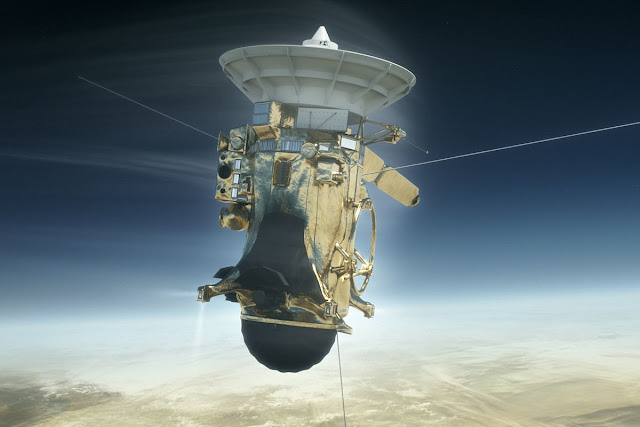 A rendering of NASA’s Cassini spacecraft entering Saturn’s atmosphere. Image: NASA