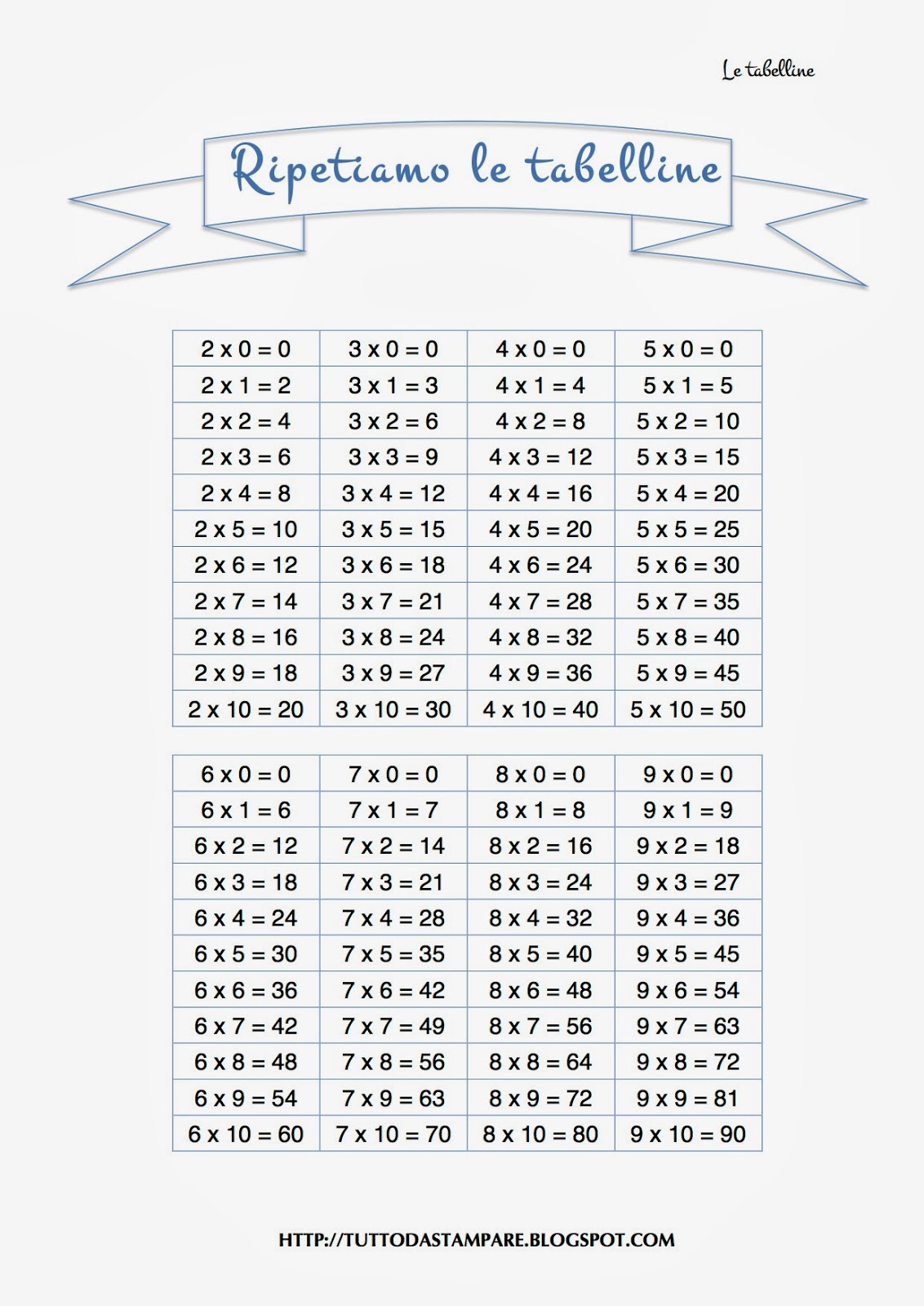 Le Tabelline Tutto Da Stampare Tabelline Schede Di Matematica Images