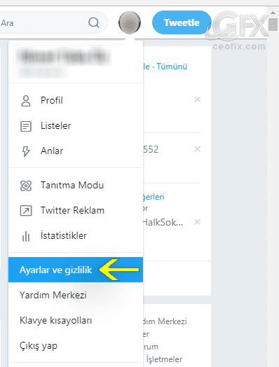 Twitter Ayarlar ve gizlilik - www.ceofix.com