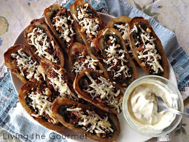 pesto potato skins with saucy mama garlic mustard and bacon