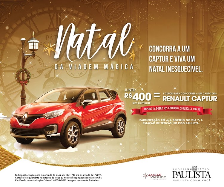 Shopping Pátio Paulista sorteia um carro Renault Captur neste Natal