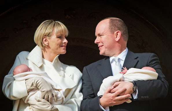 Princess Charlene of Monaco pose with Prince Jacques and Princess Gabriella 