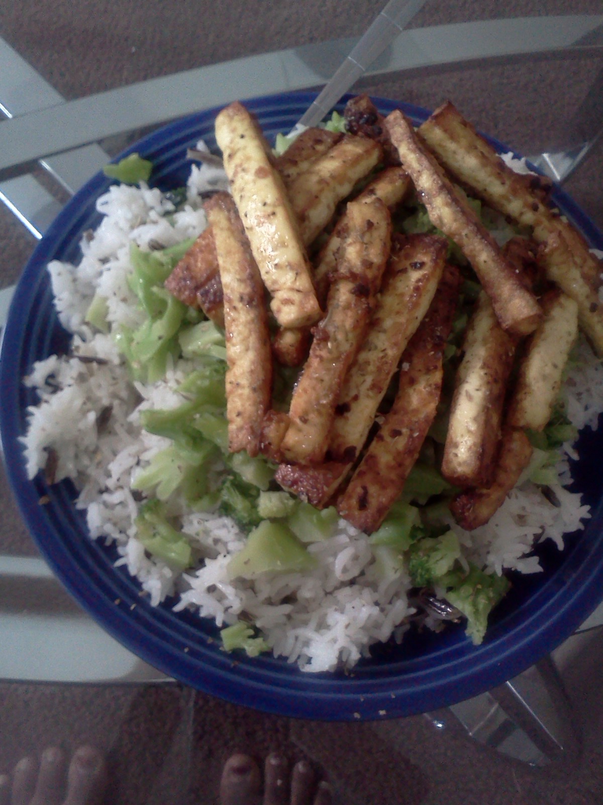 AfroVeganChick Fried Tofu Strips With Basmati And Wild Rice And Broccoli