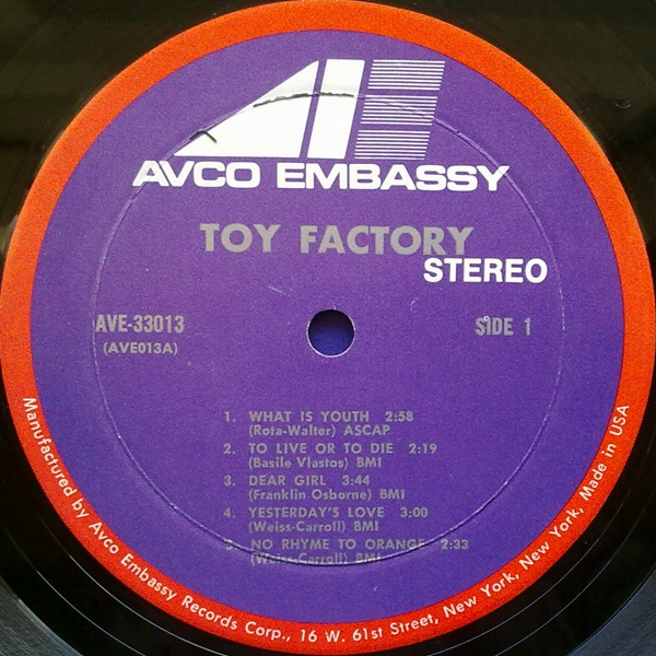 kossoff1963 Progressive And Psychedelic Rock Toy Factory (US) "Toy
